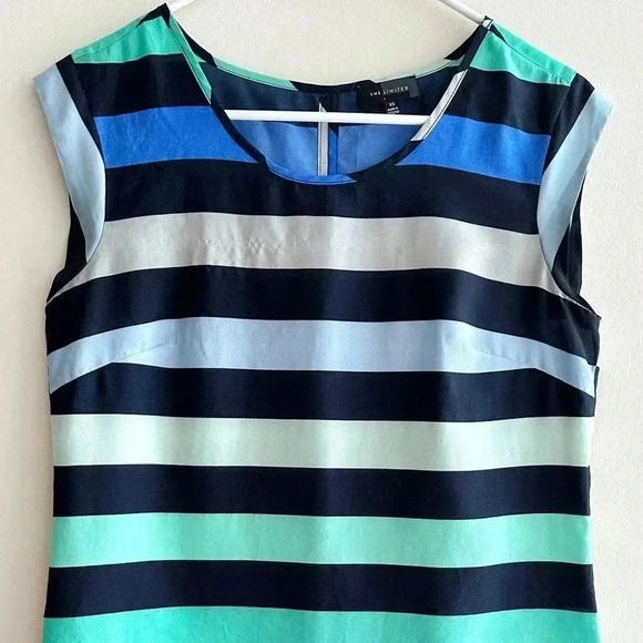 The Limited Horizontal Striped Tank Top, Blue and Teal Stripes Shirt, Size XS - Picture 2 of 16